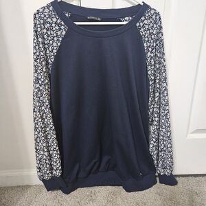 BloomChic Navy Blue Sweatshirt with Floral Sleeves